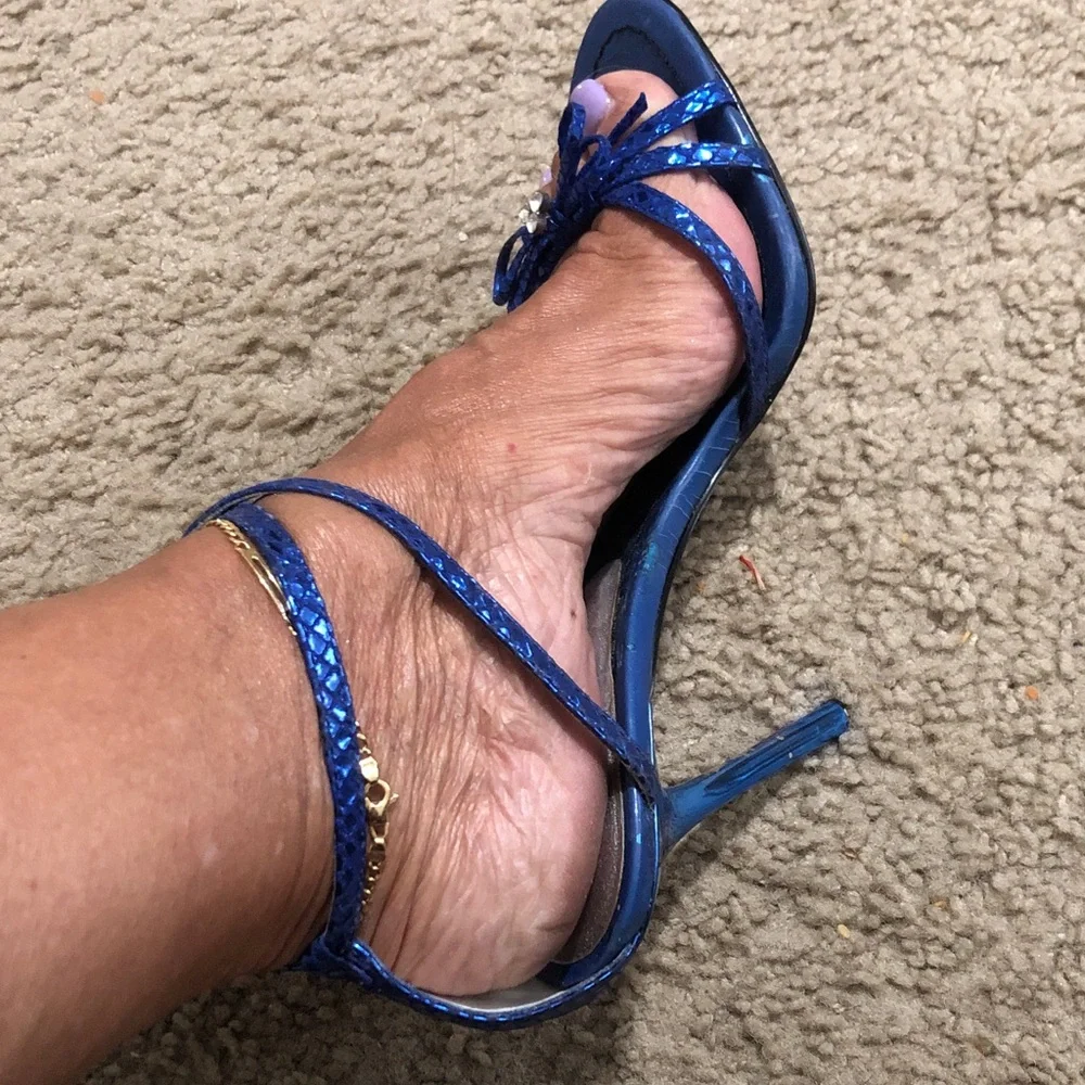 Guess by Marciano Metallic Cobalt Blue Strappy Heels with Bow